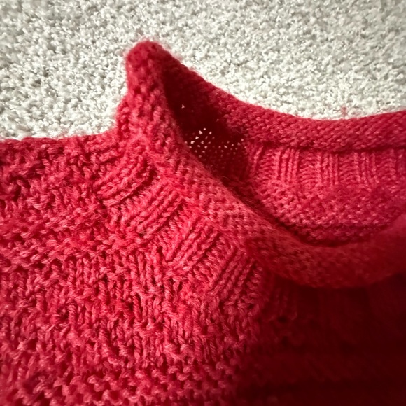 Guernsey Red ang Chunky Knit Red Roll Neck Sweater Inspired Cable & Texture Knit - Picture 3 of 9